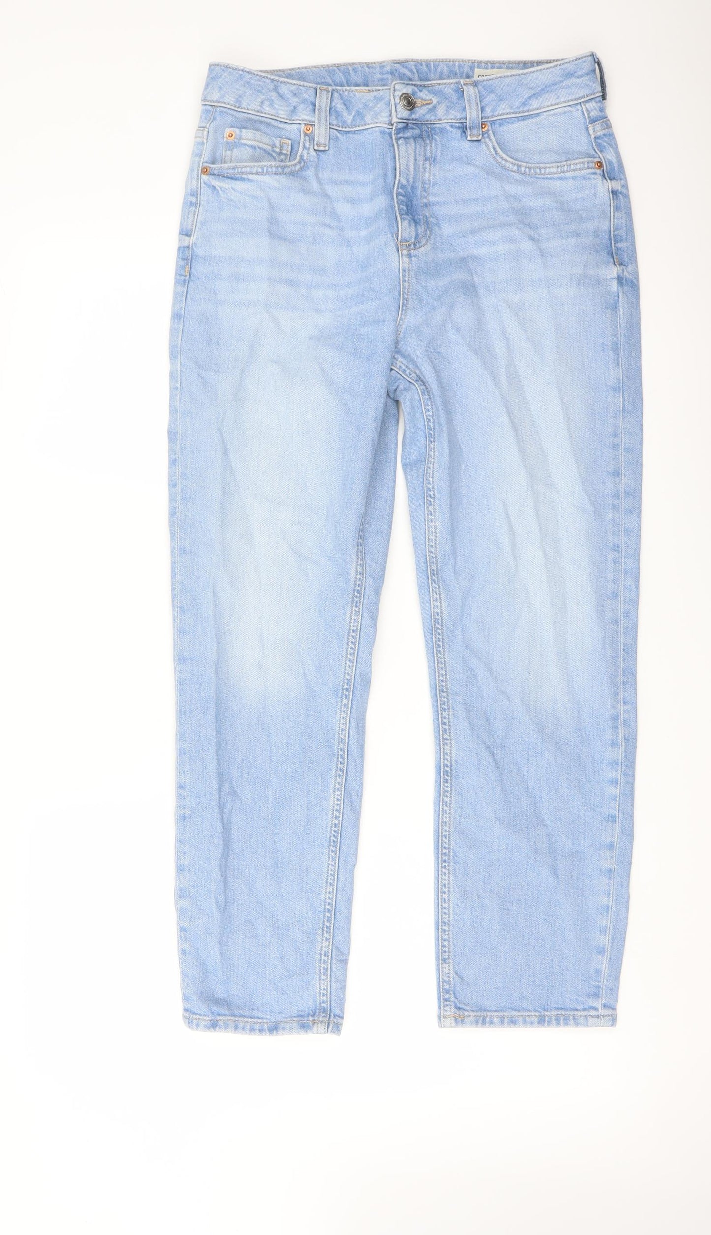 Marks and Spencer Womens Blue Cotton Cropped Jeans Size 10 L26 in Slim Button