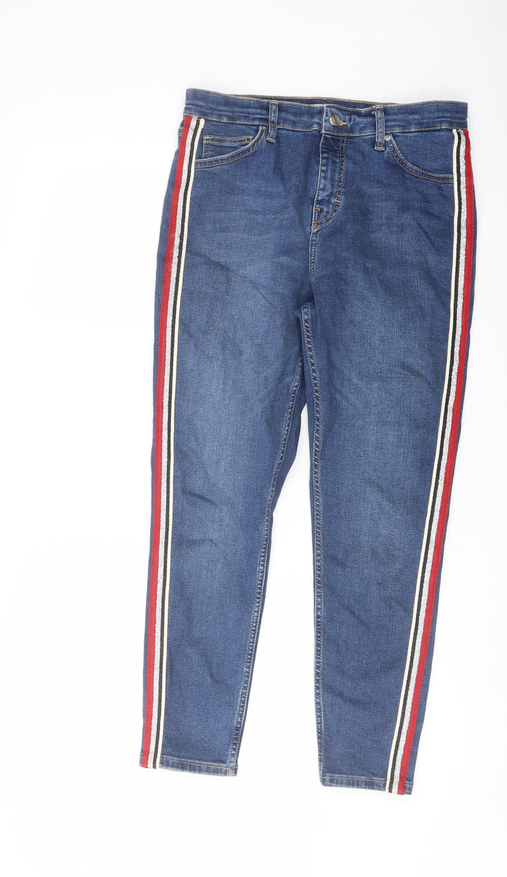 Topshop Womens Blue Cotton Skinny Jeans Size 30 in L25 in Regular Button