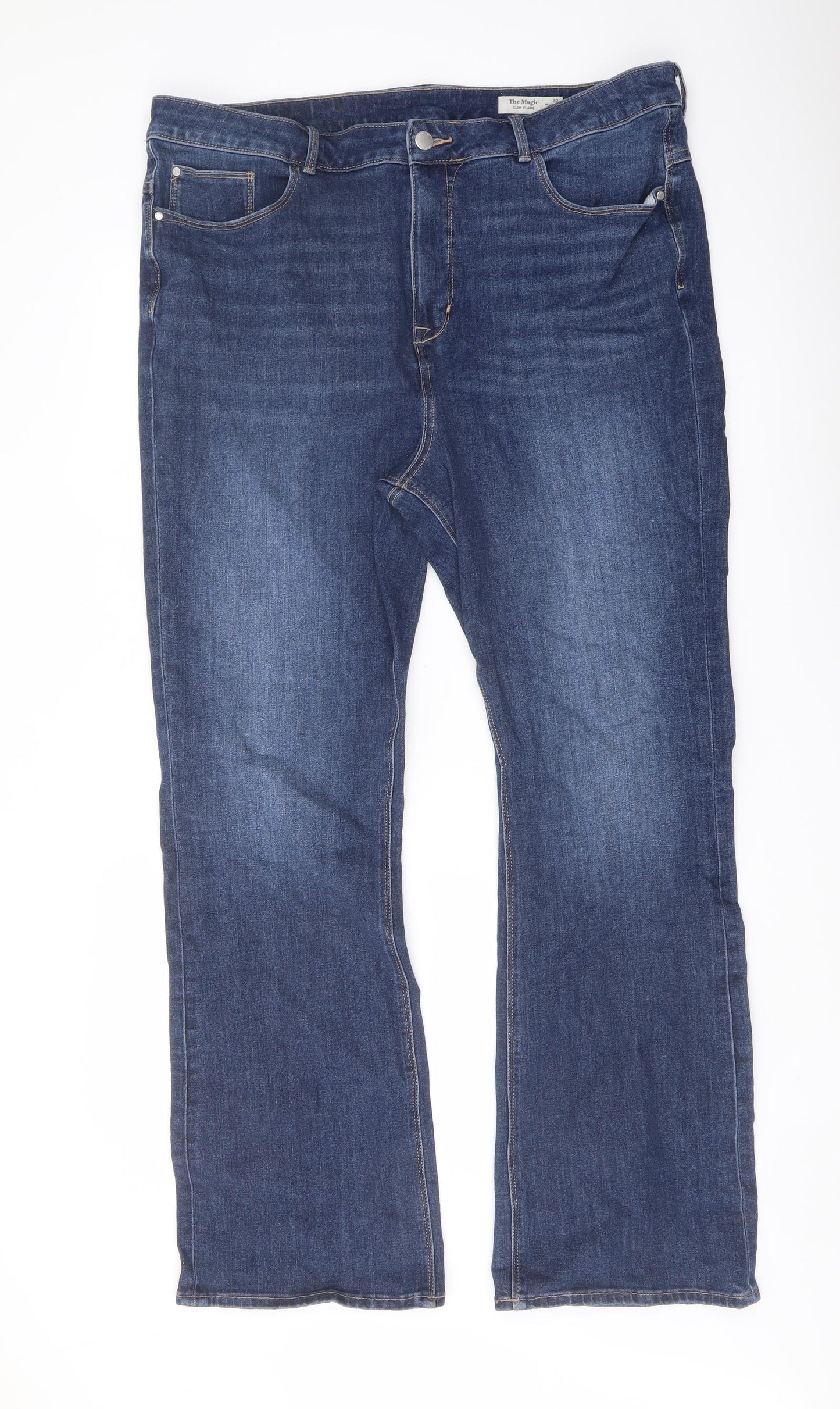 Marks and Spencer Womens Blue Cotton Bootcut Jeans Size 20 L30 in Regular Button