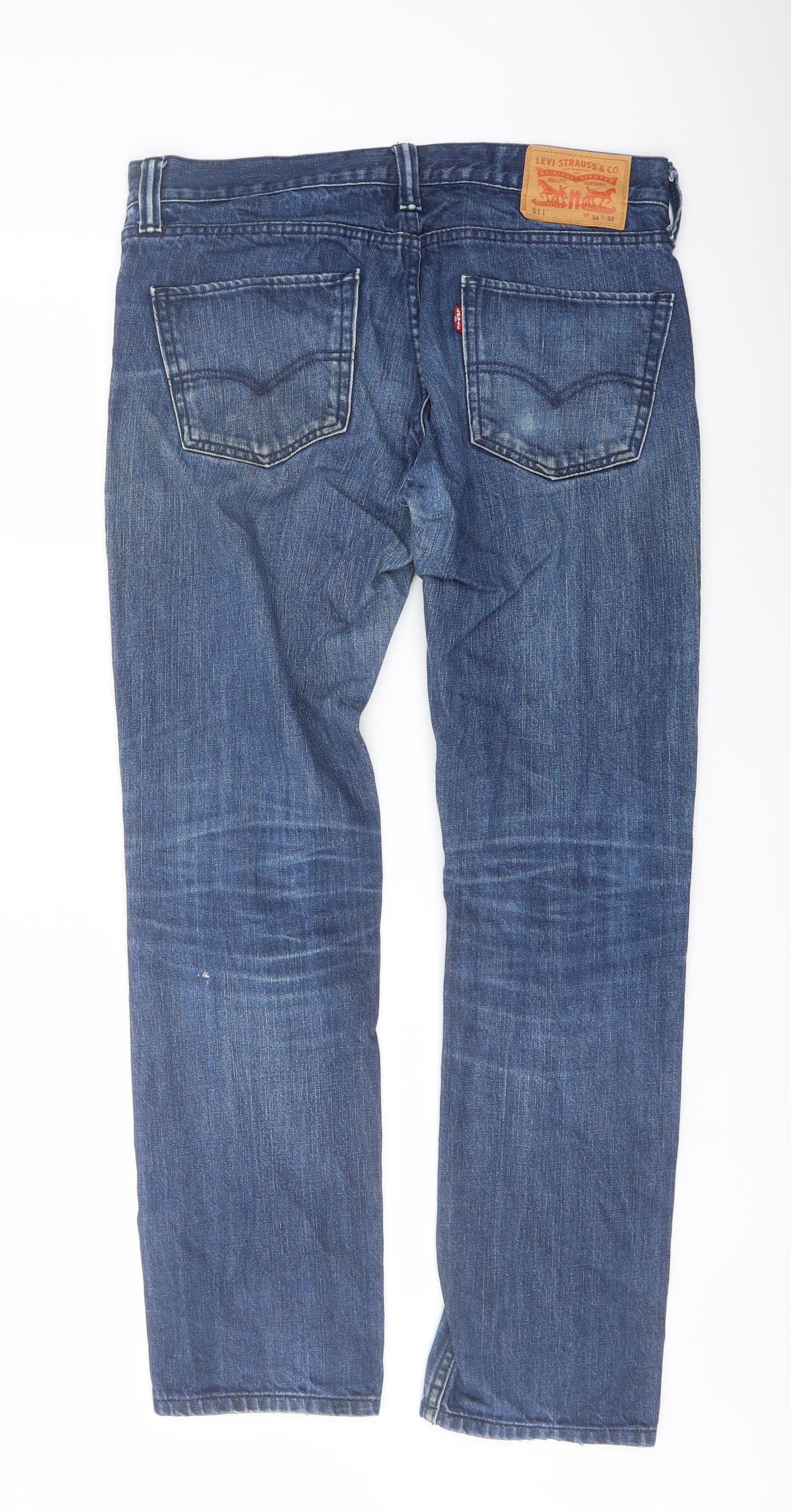 Levi's Womens Blue Cotton Straight Jeans Size 34 in L32 in Regular Button
