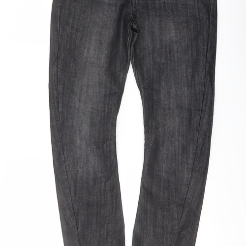 Marks and Spencer Boys Grey Cotton Straight Jeans Size 12 Years Regular Drawstring