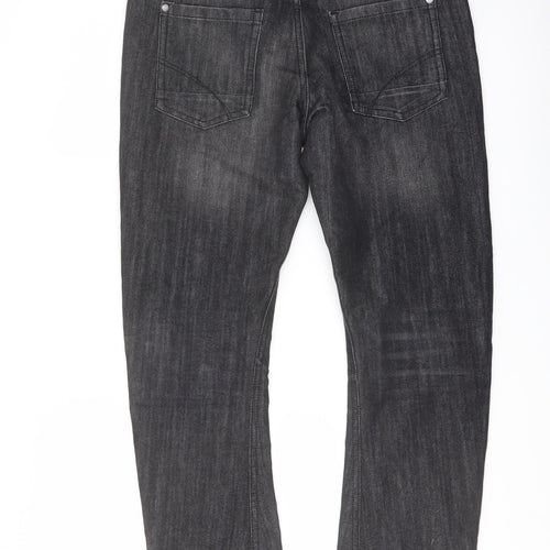 Marks and Spencer Boys Grey Cotton Straight Jeans Size 12 Years Regular Drawstring