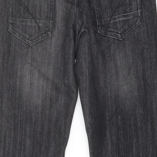 Marks and Spencer Boys Grey Cotton Straight Jeans Size 12 Years Regular Drawstring
