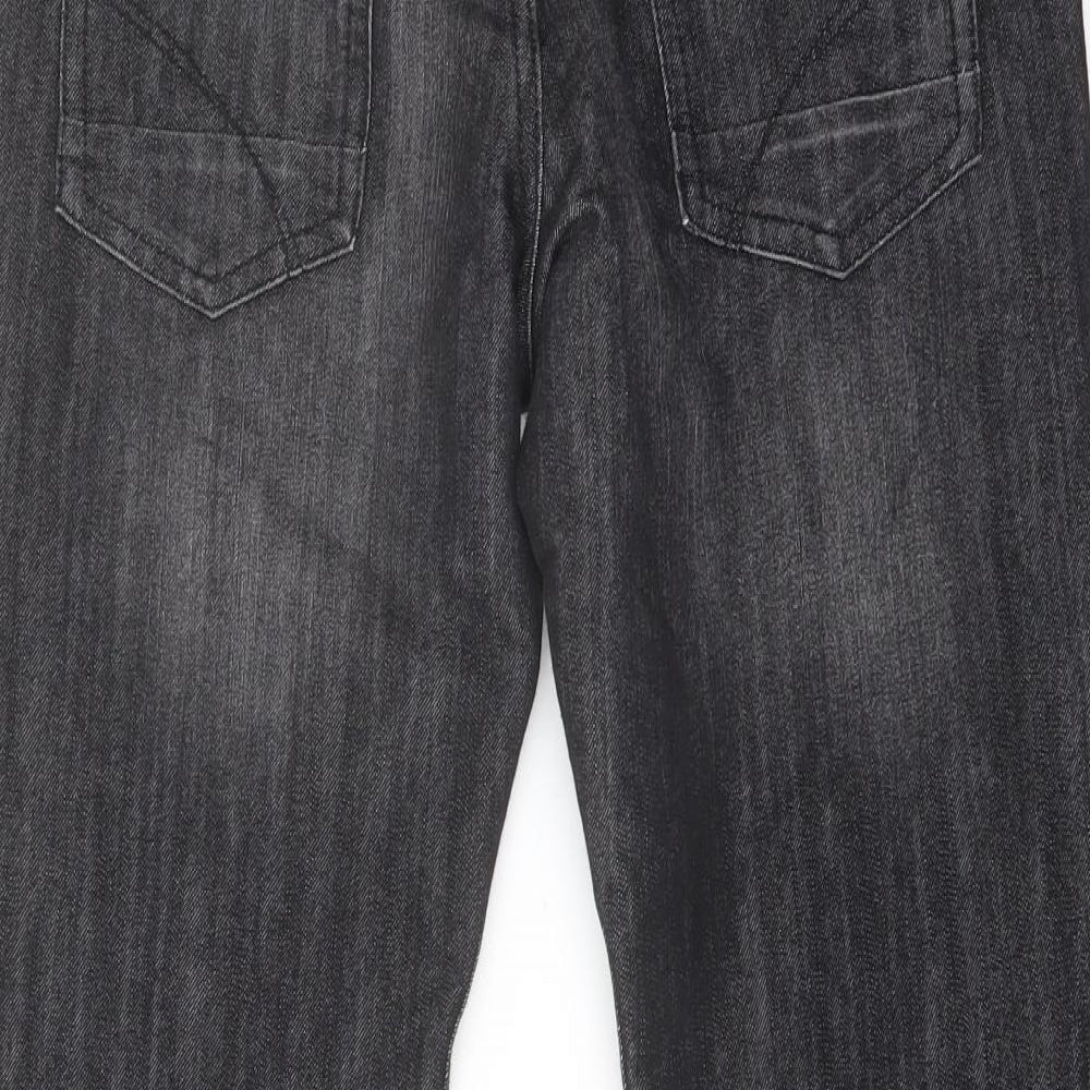 Marks and Spencer Boys Grey Cotton Straight Jeans Size 12 Years Regular Drawstring