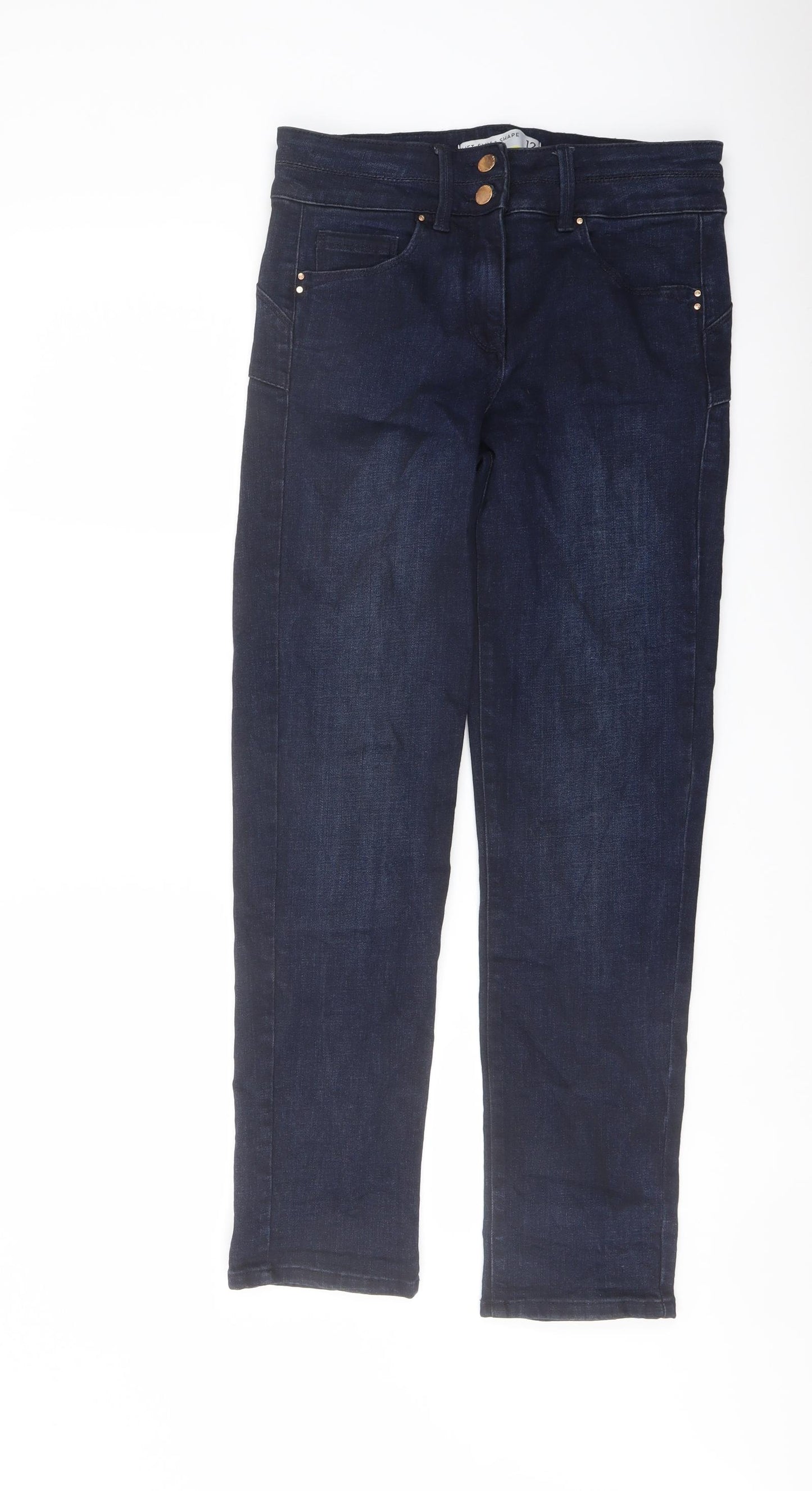 NEXT Womens Blue Cotton Straight Jeans Size 12 L29 in Regular Button