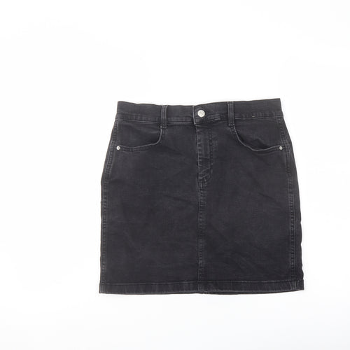 Denim & Co. Womens Black Cotton A-Line Skirt Size 14 Button