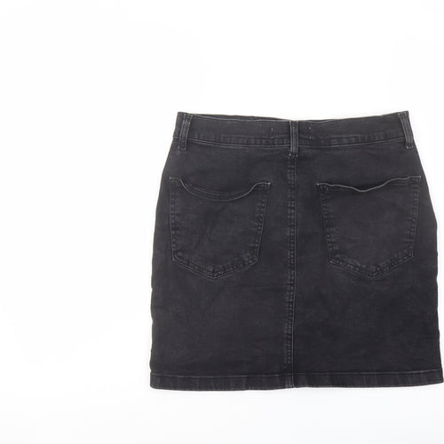 Denim & Co. Womens Black Cotton A-Line Skirt Size 14 Button