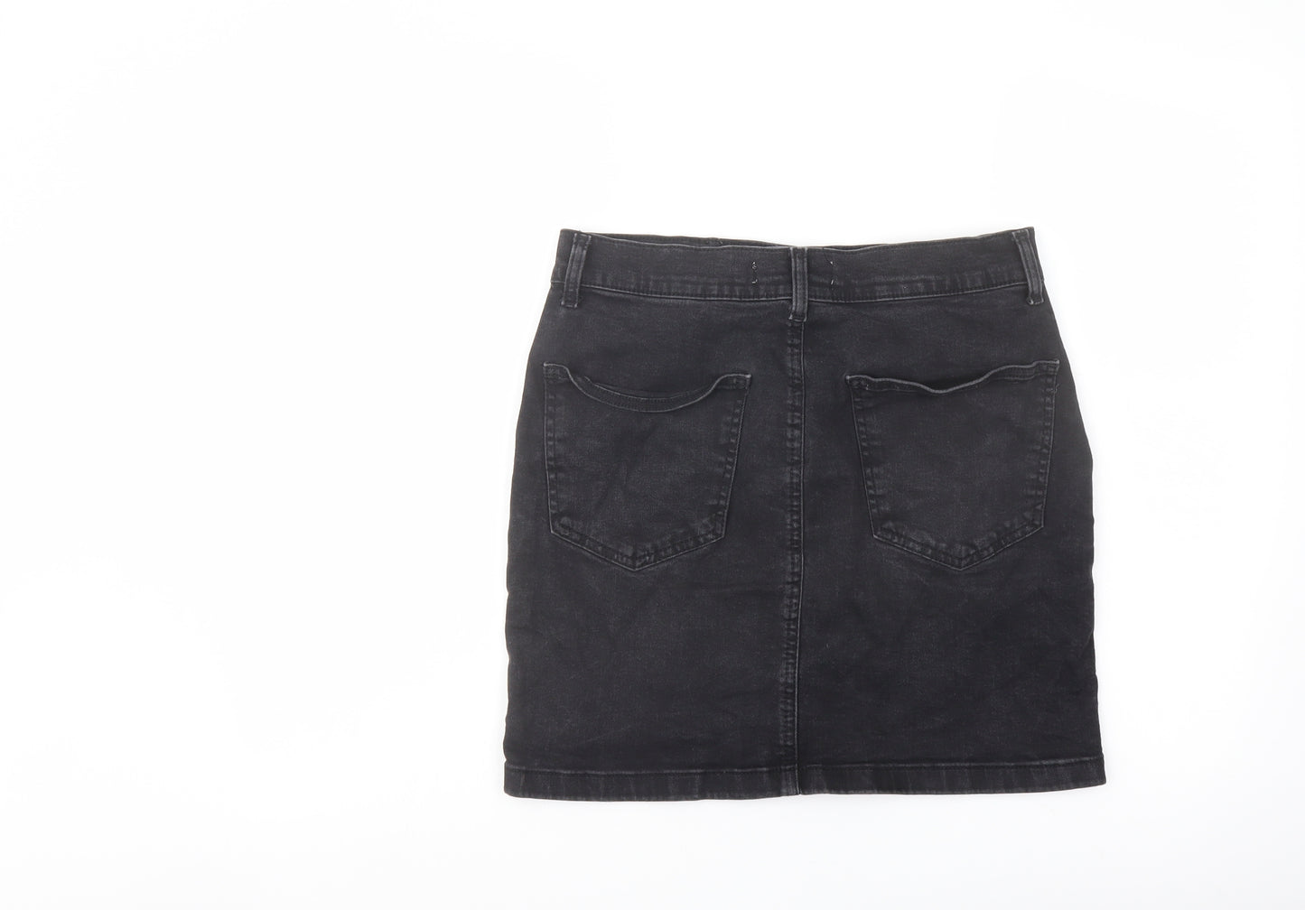 Denim & Co. Womens Black Cotton A-Line Skirt Size 14 Button