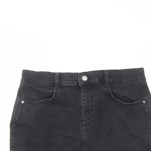 Denim & Co. Womens Black Cotton A-Line Skirt Size 14 Button