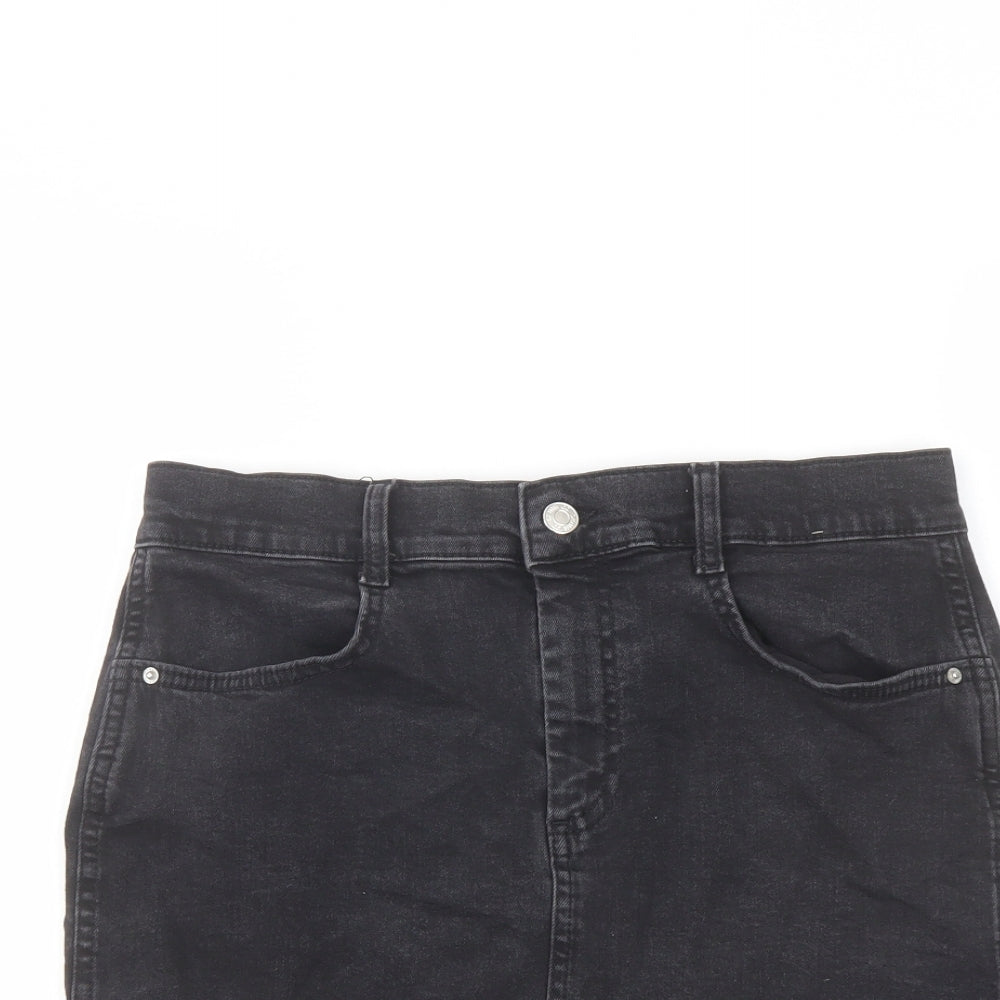 Denim & Co. Womens Black Cotton A-Line Skirt Size 14 Button