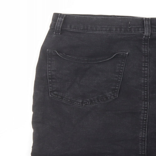 Denim & Co. Womens Black Cotton A-Line Skirt Size 14 Button