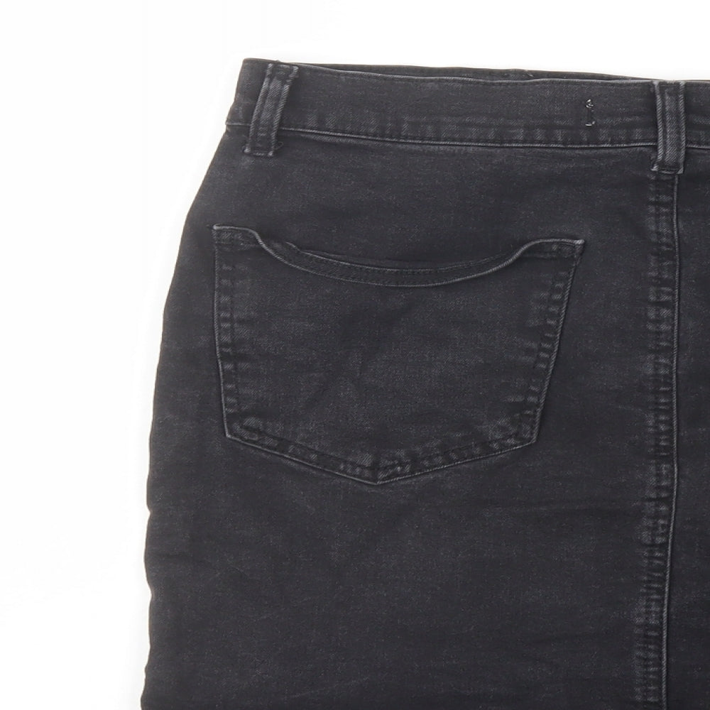 Denim & Co. Womens Black Cotton A-Line Skirt Size 14 Button