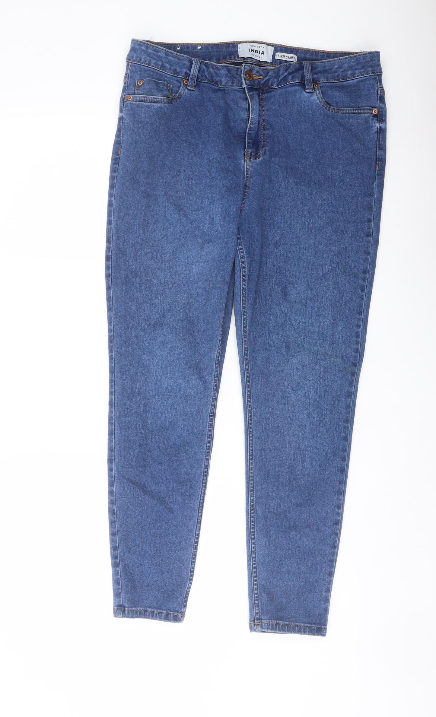New Look Womens Blue Cotton Skinny Jeans Size 16 L25 in Regular Button
