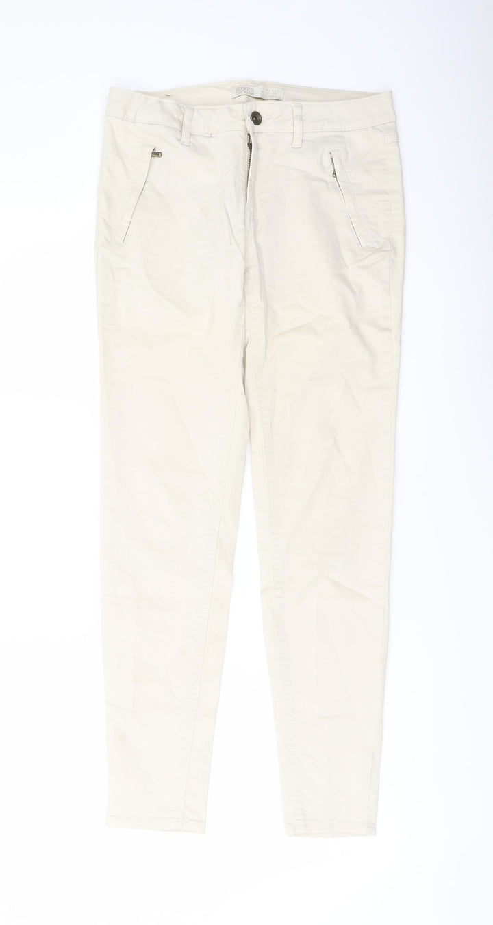Zara Womens Beige Cotton Skinny Jeans Size 10 L28 in Regular Button