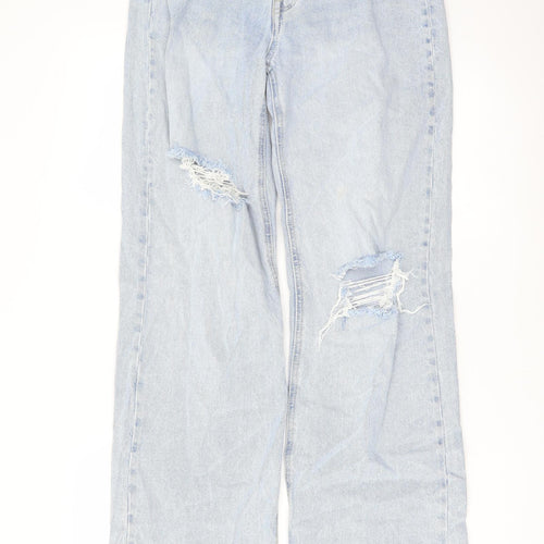 H&,M Womens Blue Cotton Wide-Leg Jeans Size 8 L31 in Regular Button