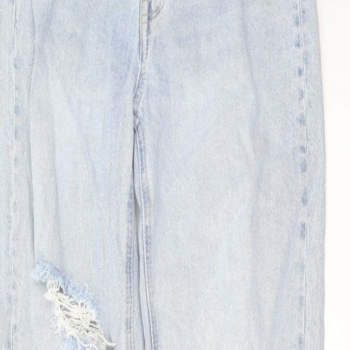 H&,M Womens Blue Cotton Wide-Leg Jeans Size 8 L31 in Regular Button