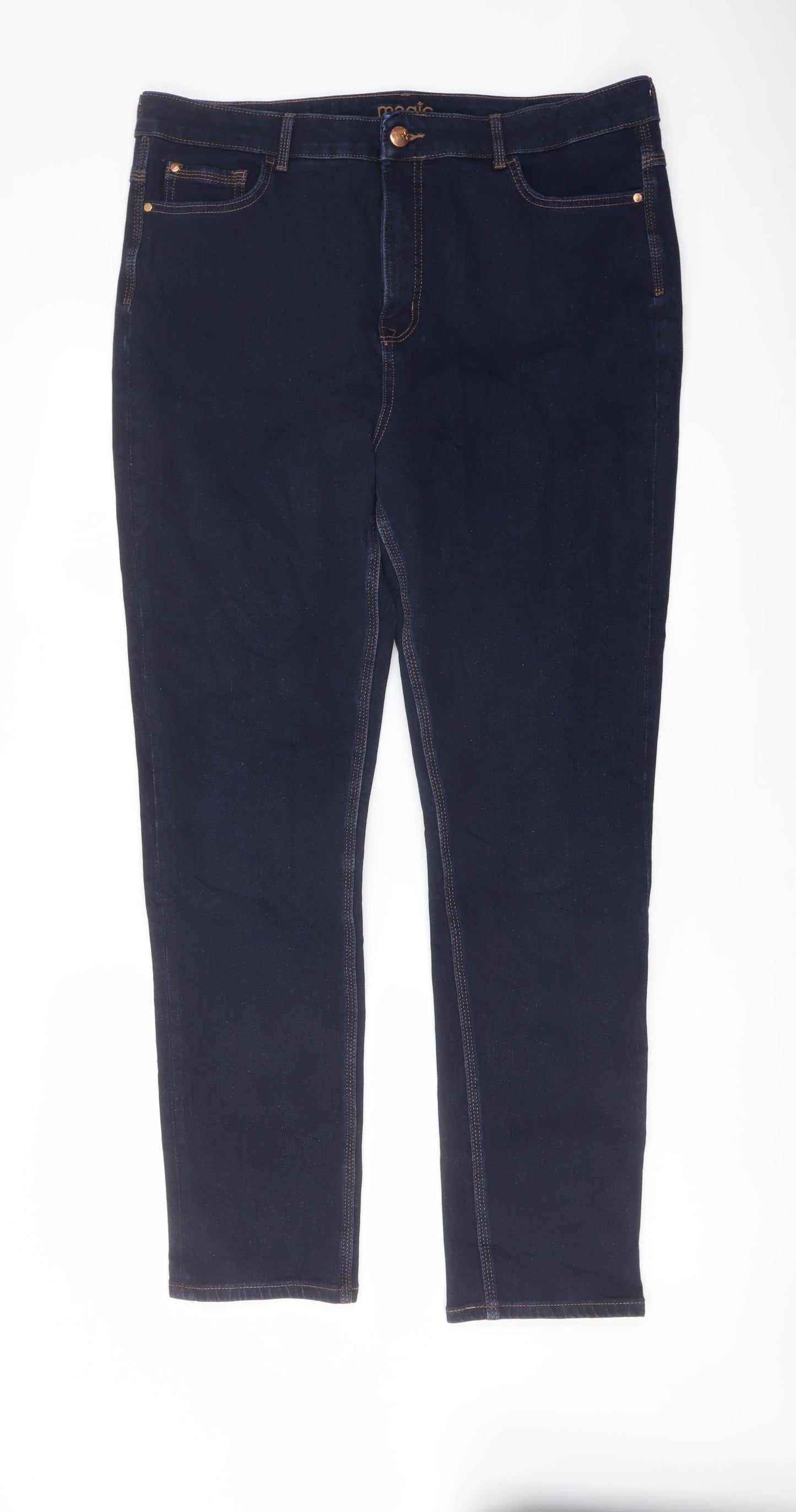 Marks and Spencer Womens Blue Cotton Straight Jeans Size 18 L29 in Slim Button