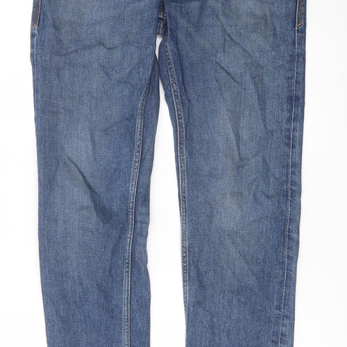 Marks and Spencer Mens Blue Cotton Straight Jeans Size 32 in L33 in Regular Button