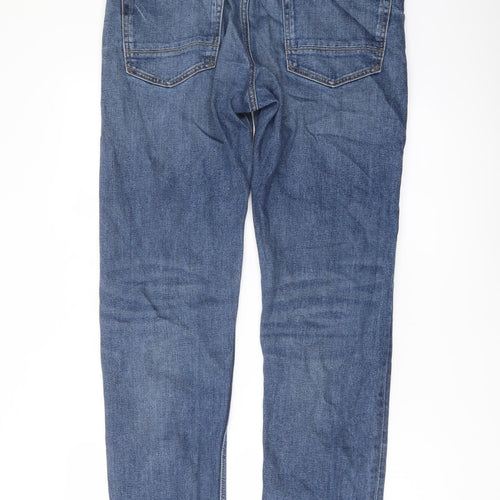 Marks and Spencer Mens Blue Cotton Straight Jeans Size 32 in L33 in Regular Button