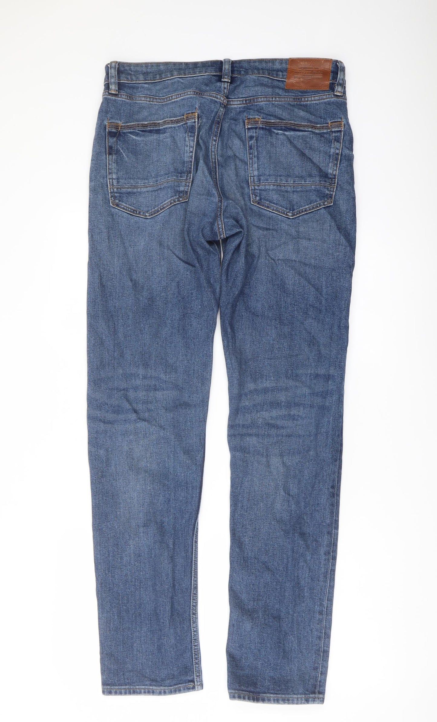 Marks and Spencer Mens Blue Cotton Straight Jeans Size 32 in L33 in Regular Button
