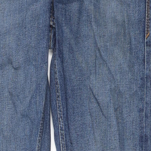 Marks and Spencer Mens Blue Cotton Straight Jeans Size 32 in L33 in Regular Button