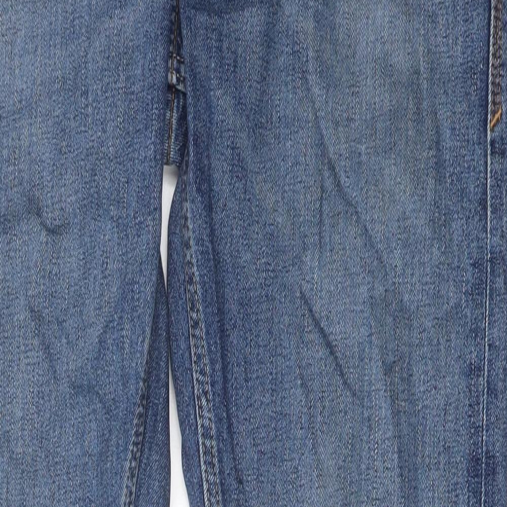 Marks and Spencer Mens Blue Cotton Straight Jeans Size 32 in L33 in Regular Button