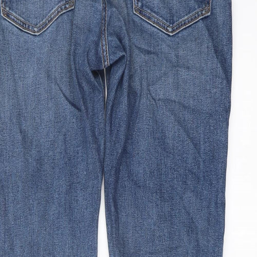 Marks and Spencer Mens Blue Cotton Straight Jeans Size 32 in L33 in Regular Button