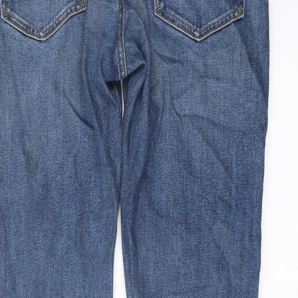 Marks and Spencer Mens Blue Cotton Straight Jeans Size 32 in L33 in Regular Button