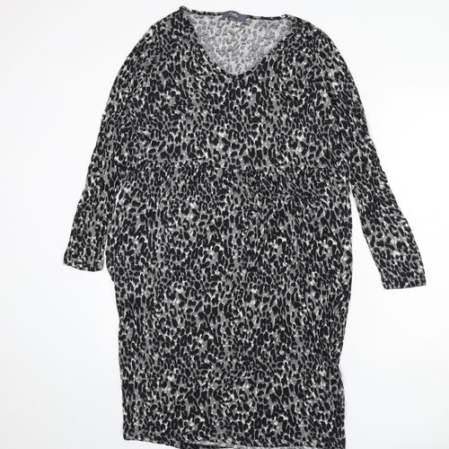Studio Womens Grey Animal Print Viscose Sheath Size 16 V-Neck Pullover - Size 16-18, Leopard Print