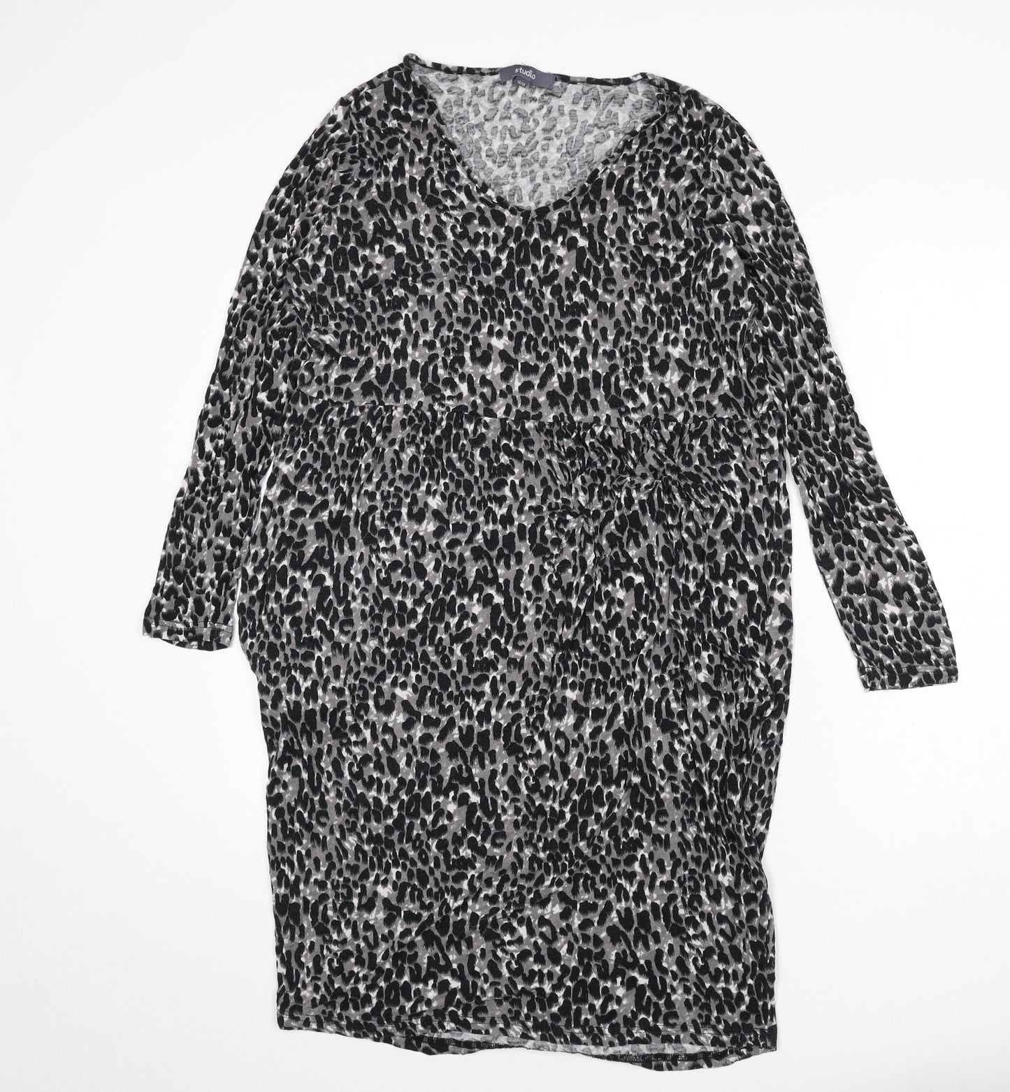 Studio Womens Grey Animal Print Viscose Sheath Size 16 V-Neck Pullover - Size 16-18, Leopard Print