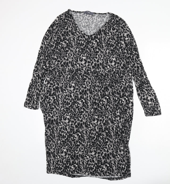 Studio Womens Grey Animal Print Viscose Sheath Size 16 V-Neck Pullover - Size 16-18, Leopard Print