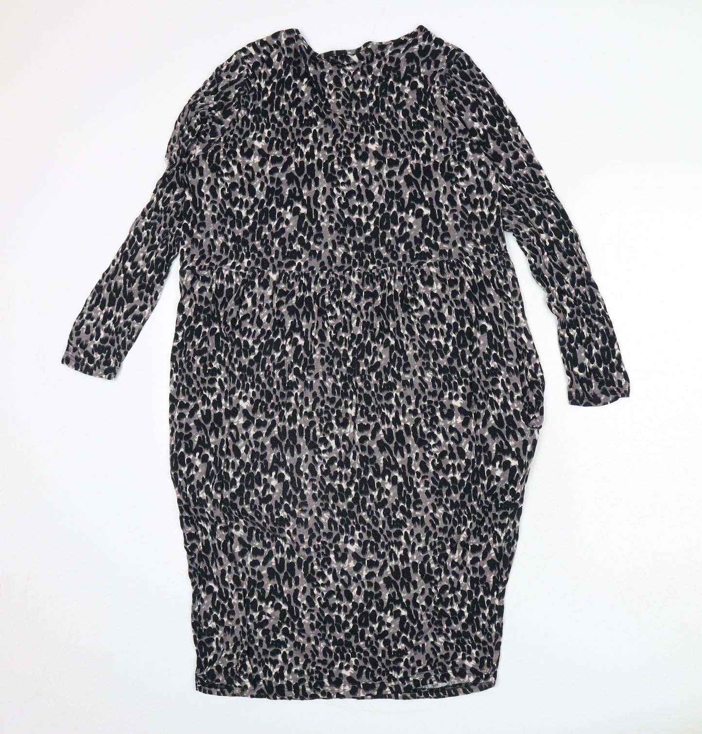 Studio Womens Grey Animal Print Viscose Sheath Size 16 V-Neck Pullover - Size 16-18, Leopard Print