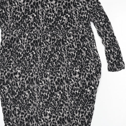 Studio Womens Grey Animal Print Viscose Sheath Size 16 V-Neck Pullover - Size 16-18, Leopard Print