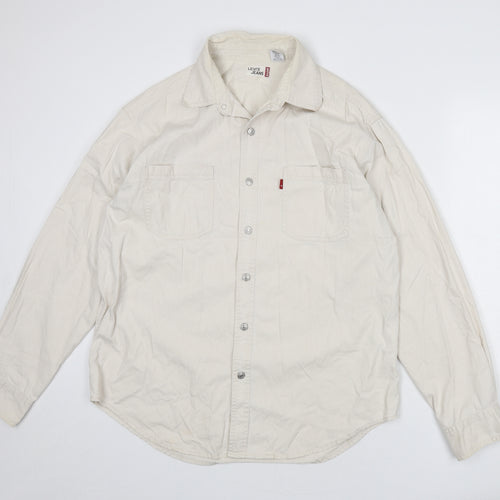 Levi's Mens Beige Cotton Button-Up Size L Collared Button