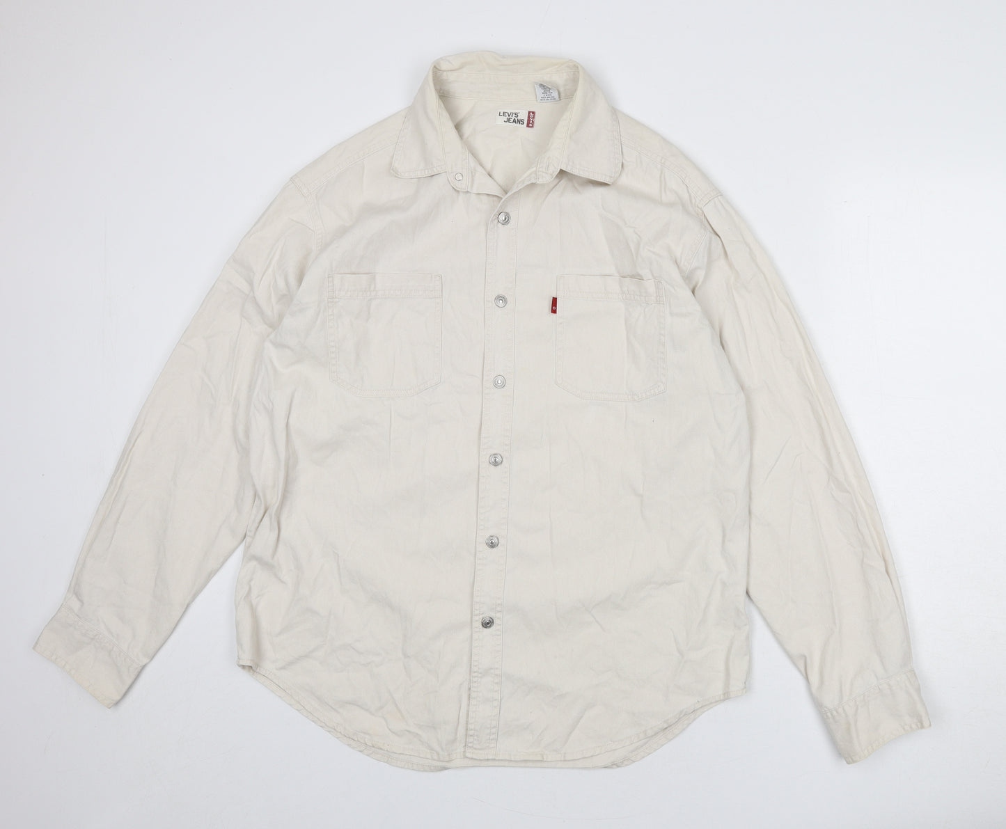 Levi's Mens Beige Cotton Button-Up Size L Collared Button