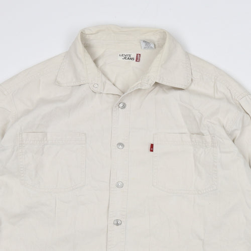 Levi's Mens Beige Cotton Button-Up Size L Collared Button