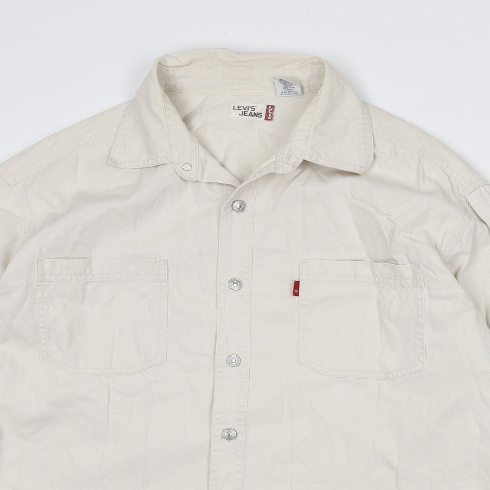Levi's Mens Beige Cotton Button-Up Size L Collared Button