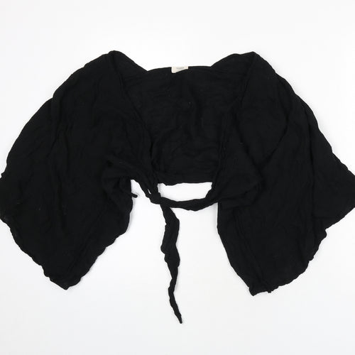 Pull&Bear Womens Black Polyester Wrap Blouse Size M V-Neck - Cropped