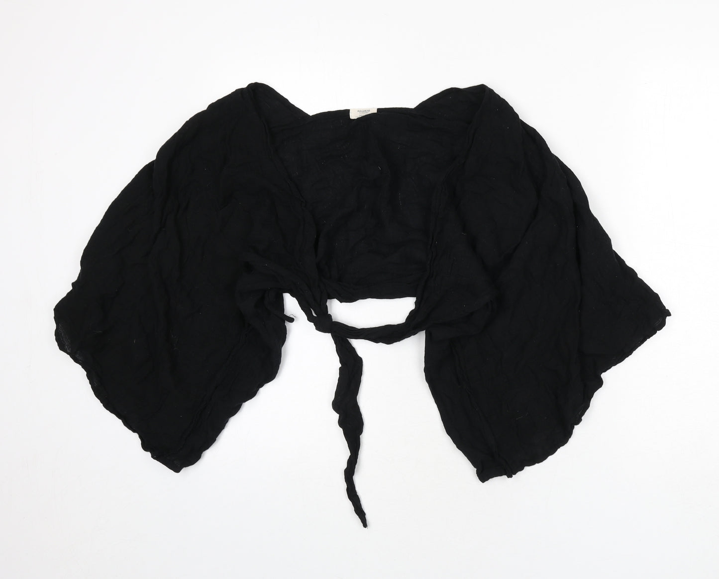 Pull&Bear Womens Black Polyester Wrap Blouse Size M V-Neck - Cropped