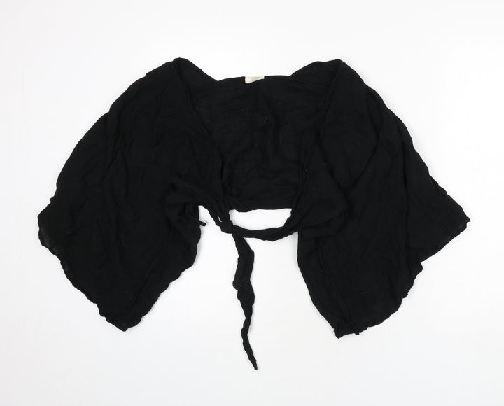 Pull&Bear Womens Black Polyester Wrap Blouse Size M V-Neck - Cropped