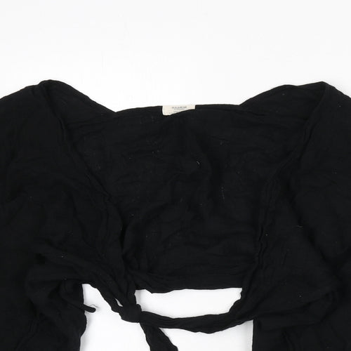 Pull&Bear Womens Black Polyester Wrap Blouse Size M V-Neck - Cropped