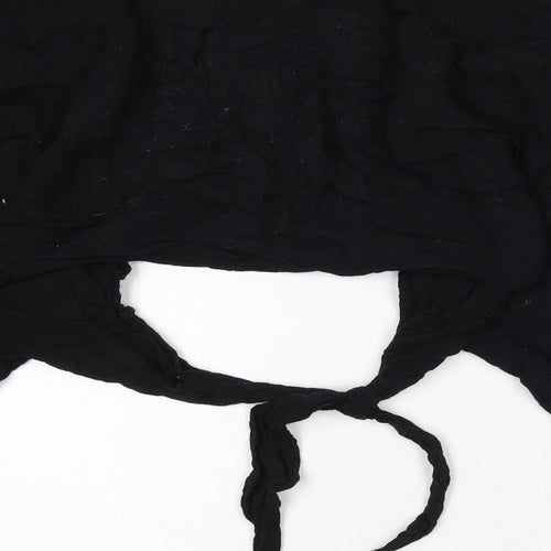 Pull&Bear Womens Black Polyester Wrap Blouse Size M V-Neck - Cropped