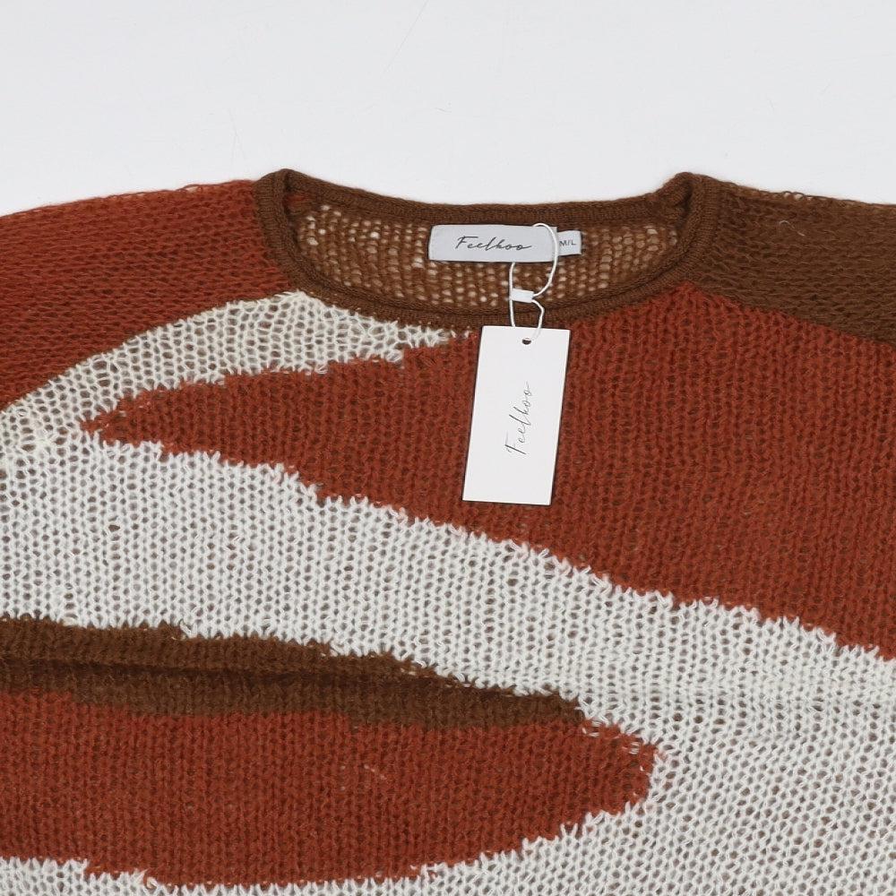 Feelkoo Womens Multicoloured Round Neck Geometric Acrylic Pullover Jumper Size M