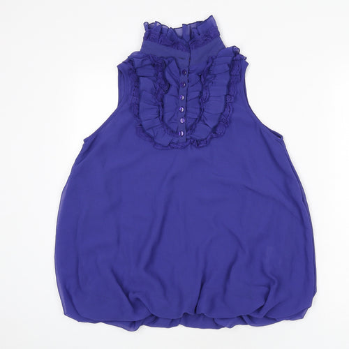 MK One Womens Blue Polyester Basic Blouse Size 14 Collared - Lace Detail