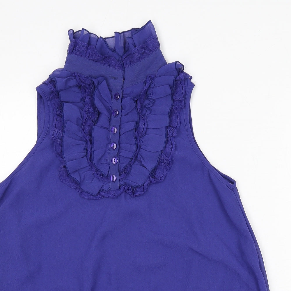 MK One Womens Blue Polyester Basic Blouse Size 14 Collared - Lace Detail