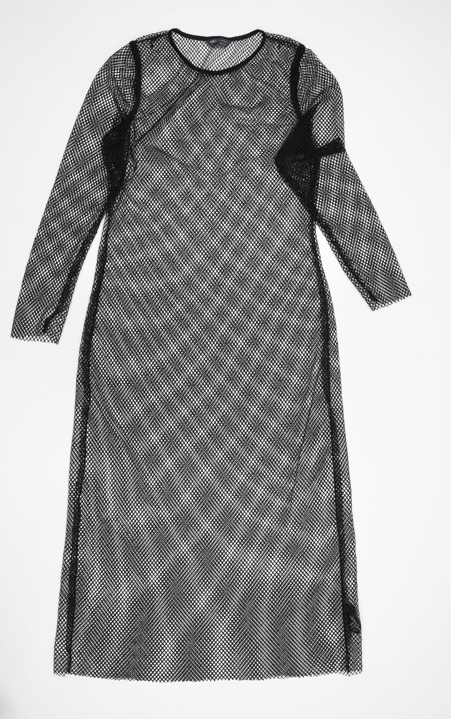 Marks and Spencer Womens Black Polyester A-Line Size 16 Round Neck Pullover - Net Look, Cover Up
