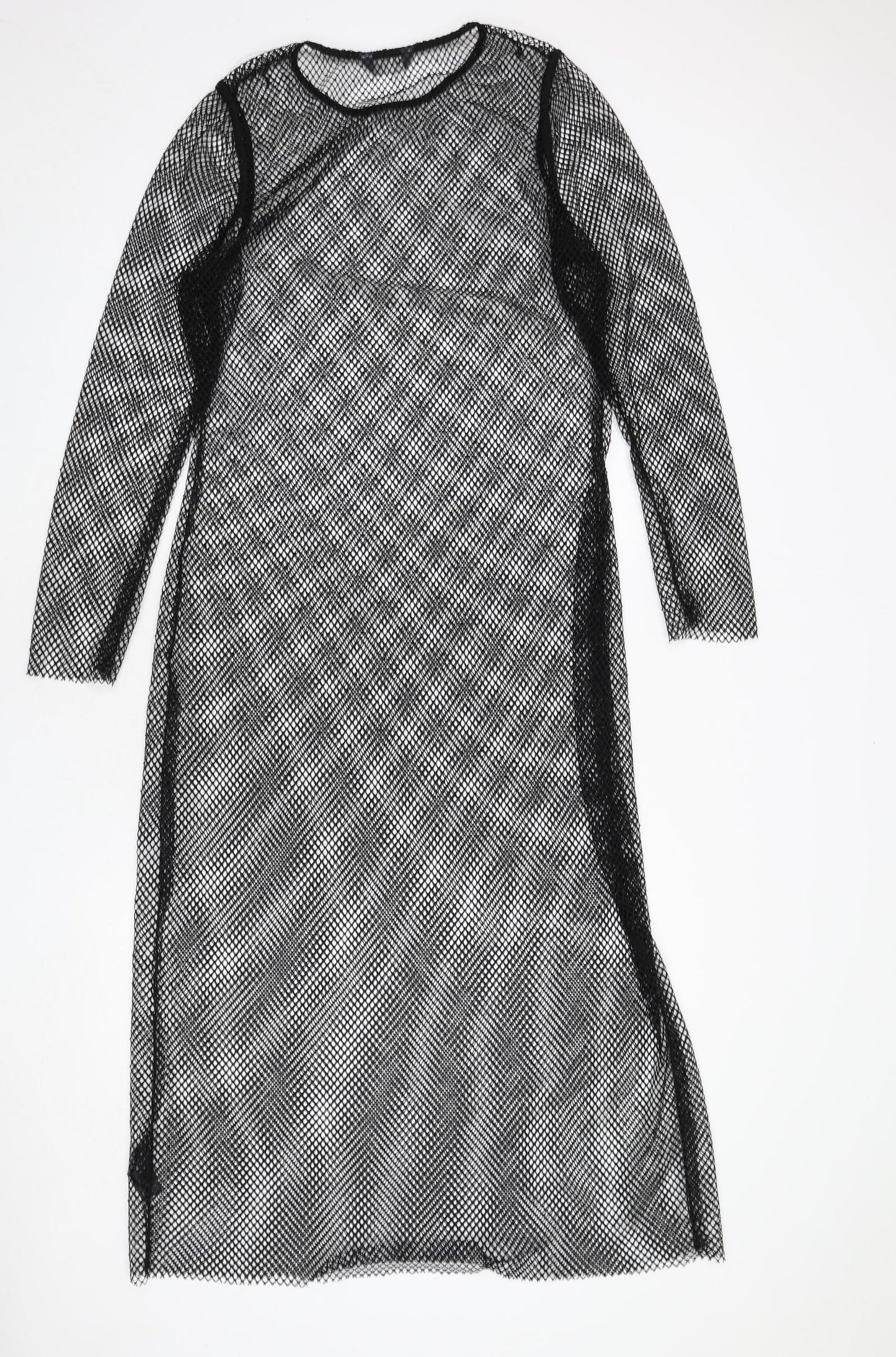 Marks and Spencer Womens Black Polyester A-Line Size 16 Round Neck Pullover - Net Look, Cover Up