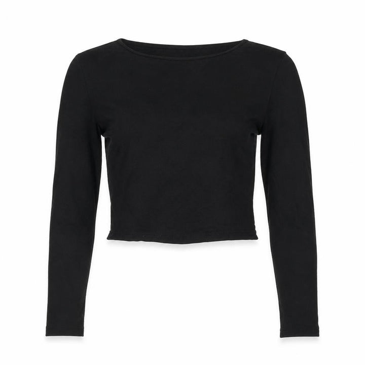 Forever 21 Womens Black Cotton Cropped T-Shirt Size S Boat Neck