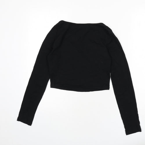 FOREVER 21 Womens Black Cotton Cropped T-Shirt Size S Boat Neck