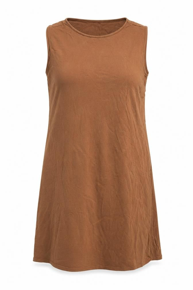 Front view of H&M women’s brown cotton a-line, size L, round neck pullover